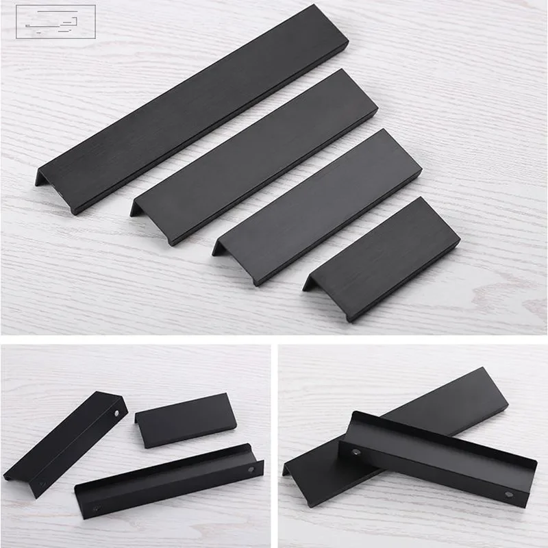 Black Silver Orange Gold Hidden Cabinet Handles Aluminum alloy strip handle Kitchen Cupboard Pulls Drawer Knobs Furniture Handle