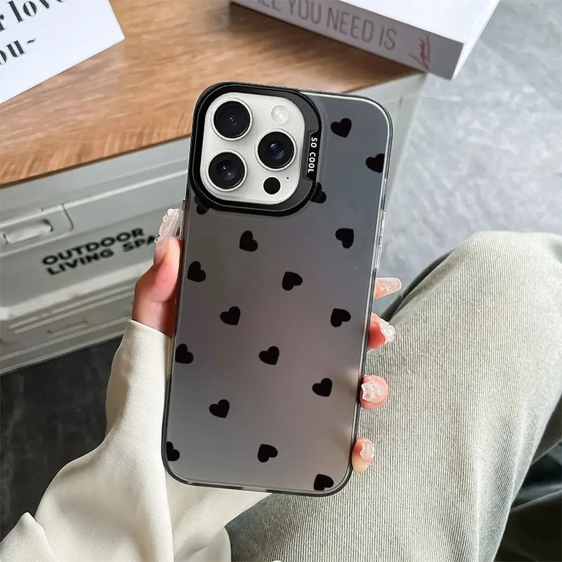 

Black heart pattern design phone case for iPhone 16 15 14 13 12 11 Pro/ Max/Plus shock-proof rear cover anti-fingerprint