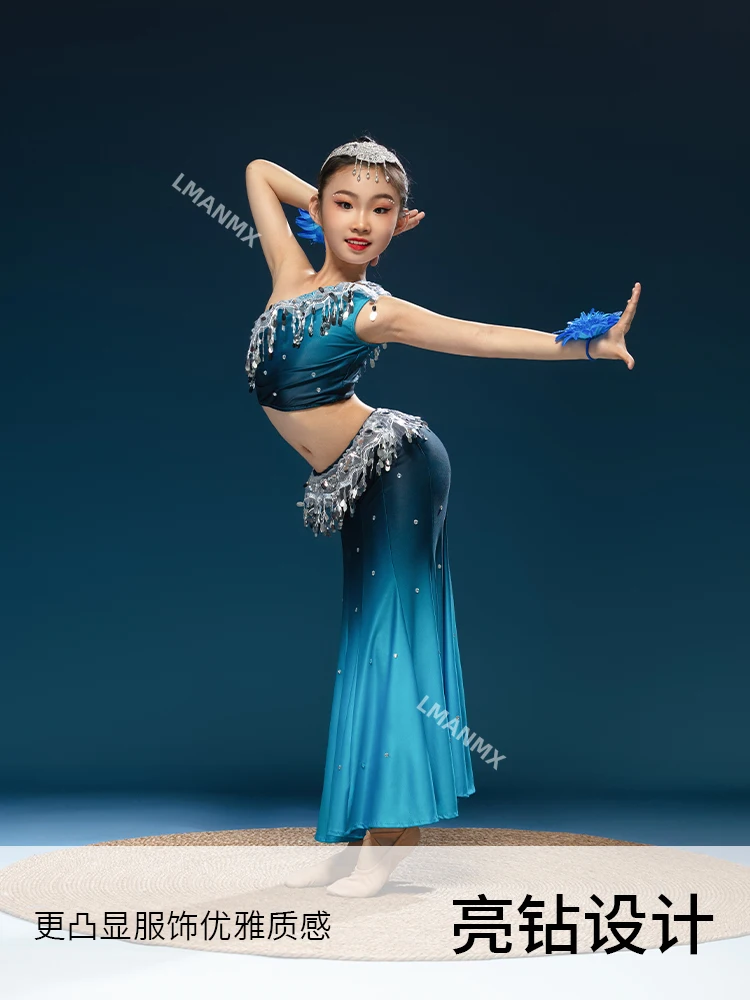 다이 민족 무용 공연 의상, 어린이 및 여성 공연 의상, 공작새 춤 물고기 꼬리 치마