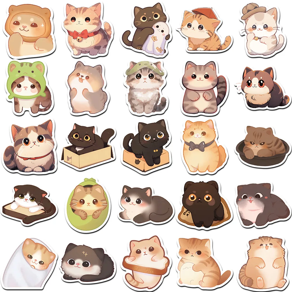 10/30/50PCS New Cute Round Eyed Cat Graffiti Sticker Mobile Phone Case Laptop DIY Skateboard Luggage Decorative Sticker Wholesal