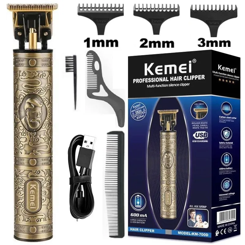 KM-700D Professional Hair Clipper Barber Hair Trimmer for Men Retro Buddha Cordless Edge Electric Hair Cutting Machine