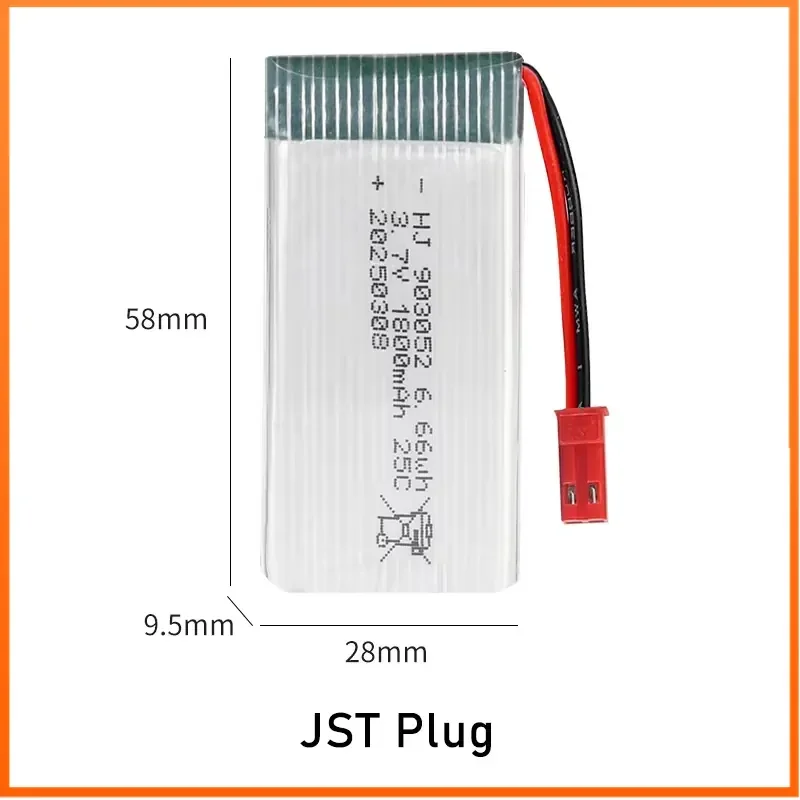 3.7V 1800mAh 25C High Rate 903052 Rechargeable Lithium Battery for SYMA Drone RC Toy Quadcopter Drone Accessories