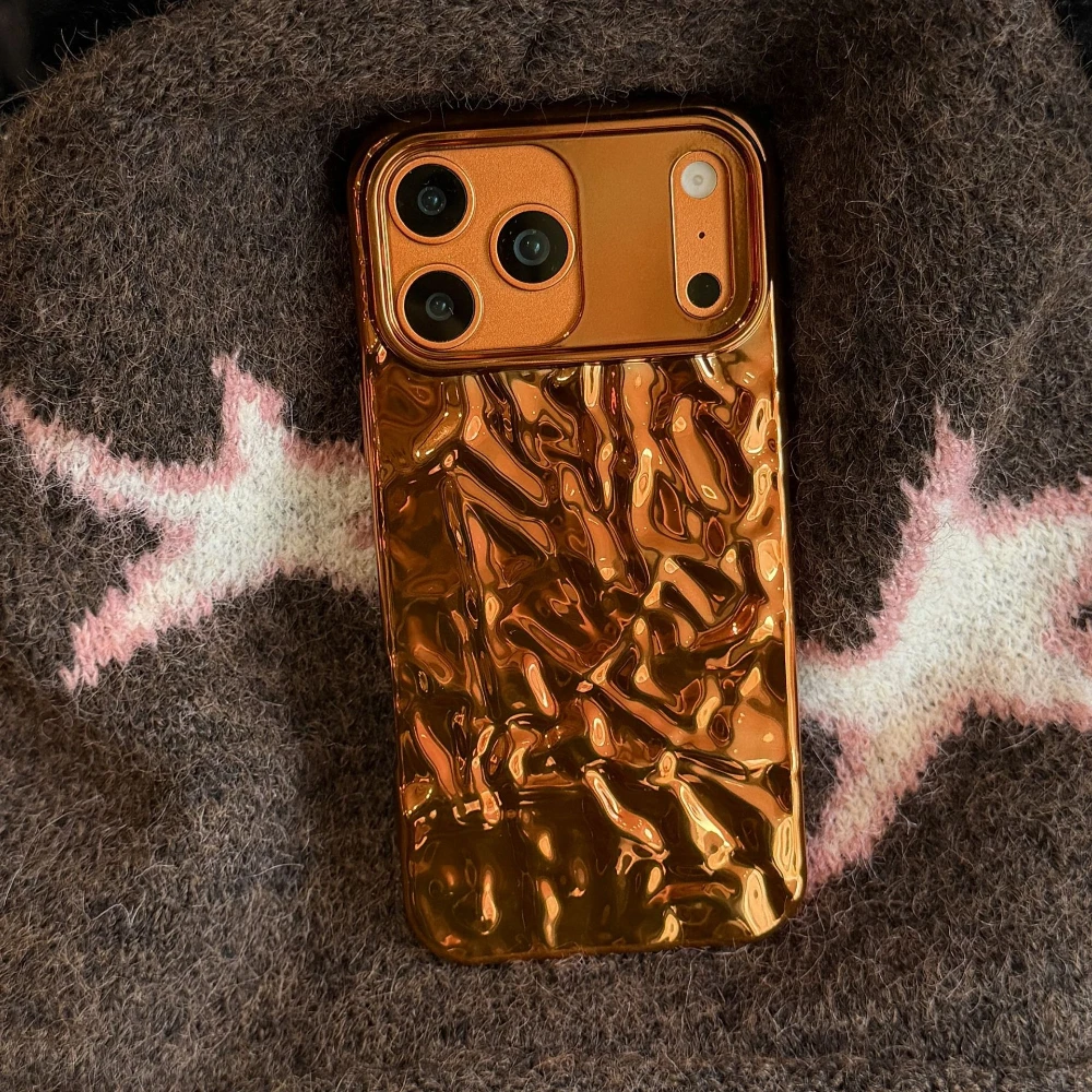 Suitable for iPhone 17 Promax Wrinkled Gold-plated Orange Tin Foil Pattern Phone Case 16pro All Inclusive 15 14 Protective Cover