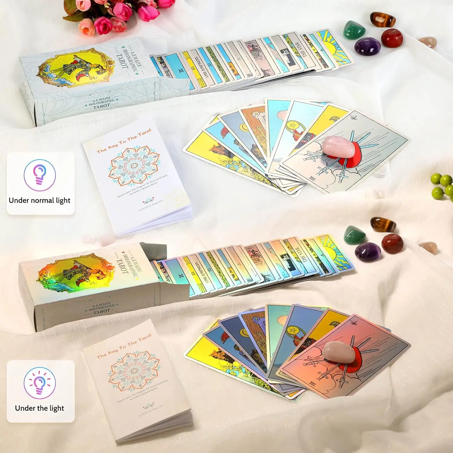 Regenbogen-Tarotkarten-Set, Tarotkarten für Anfänger, Holografisches Tarot-Deck, 78 Stück, Englisch, Für Spirituelles Wachstum – Detail 3