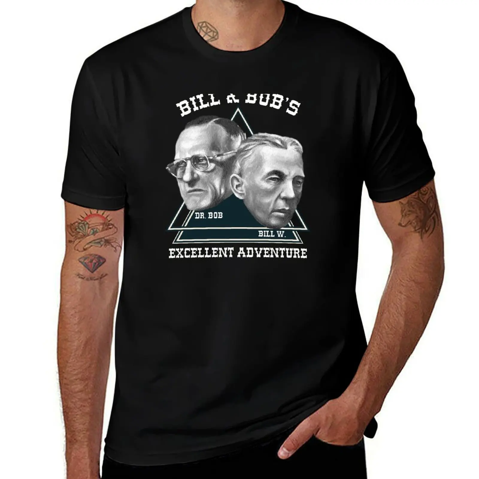 Funny AA NA Addiction Recovery Sobriety - Bill & Bob's Excellent Adventure T-Shirt Soft Stretch Short Sleeve Top T-Shirt