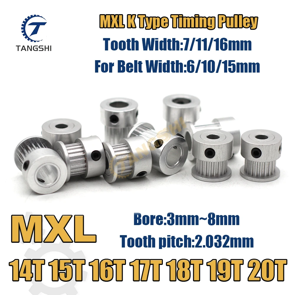 MXL 14/15/16/17/18/19/20 teeth Timing Pulley Bore 3mm~8mm for Width 6/10/15mm Belt MXL 14T 15T 16T 17T 18T 19T 20T Timing Pulley