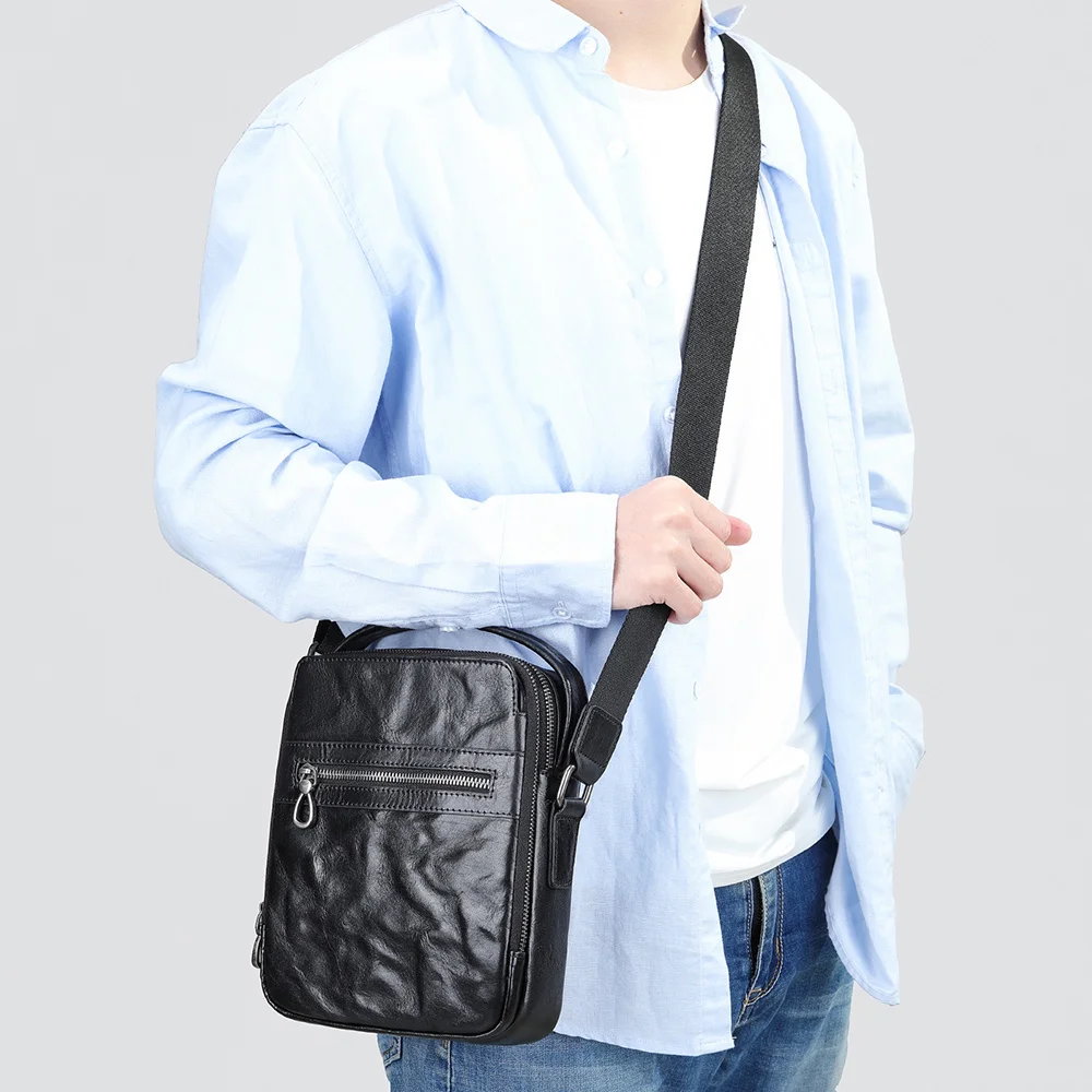 Bolso cruzado de piel auténtica para hombre, bandolera de hombro Vintage, de gran capacidad, para marido