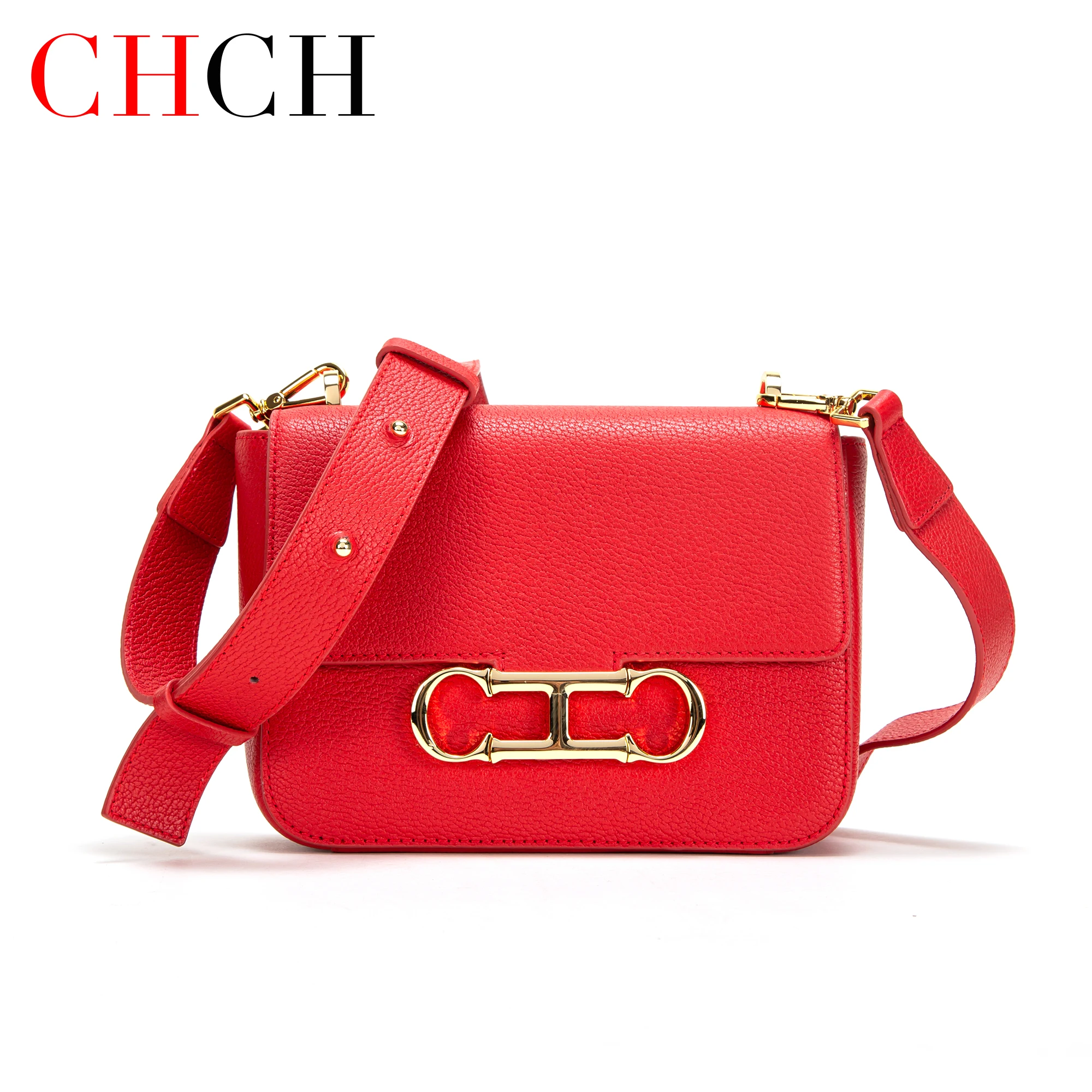 CHCH Women Apricot Cowhide Leather Saddle Bag, Magnetic Snap Flap Genuine Leather Shoulder Crossbody Bag, Vintage Handbag Purse