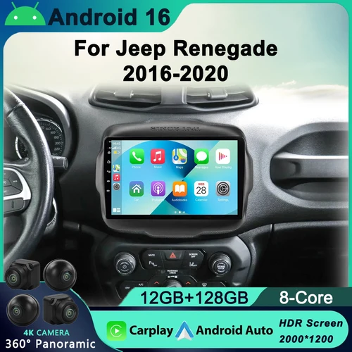 Imagen 1 del producto Reproductor de vídeo Multimedia de Radio para coche Android 16 de 2 Din para Jeep Renegade 2016 - 2020 navegación estéreo GPS 4G Carplay Autoradio WIFI