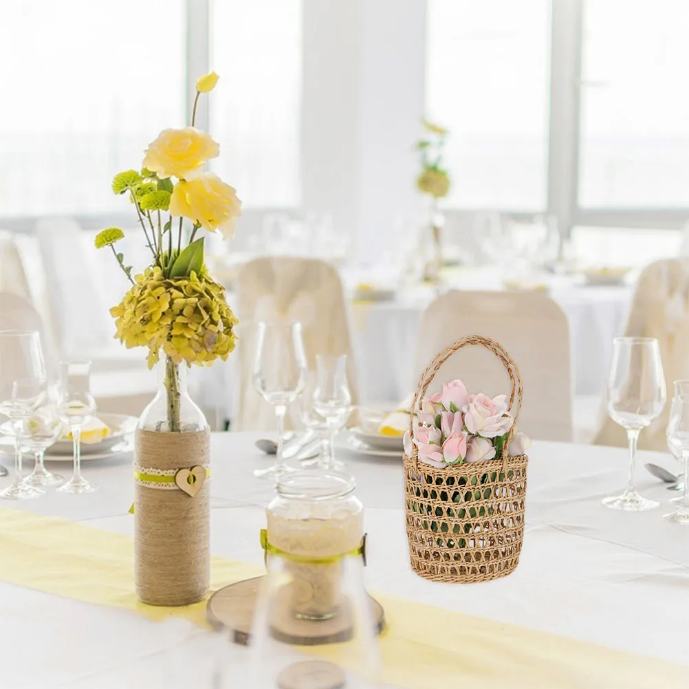 

Straw Woven Basket Small Flower Basket Decorative Storage H held Home Plant Pot Lightweight Durable Practical Natural