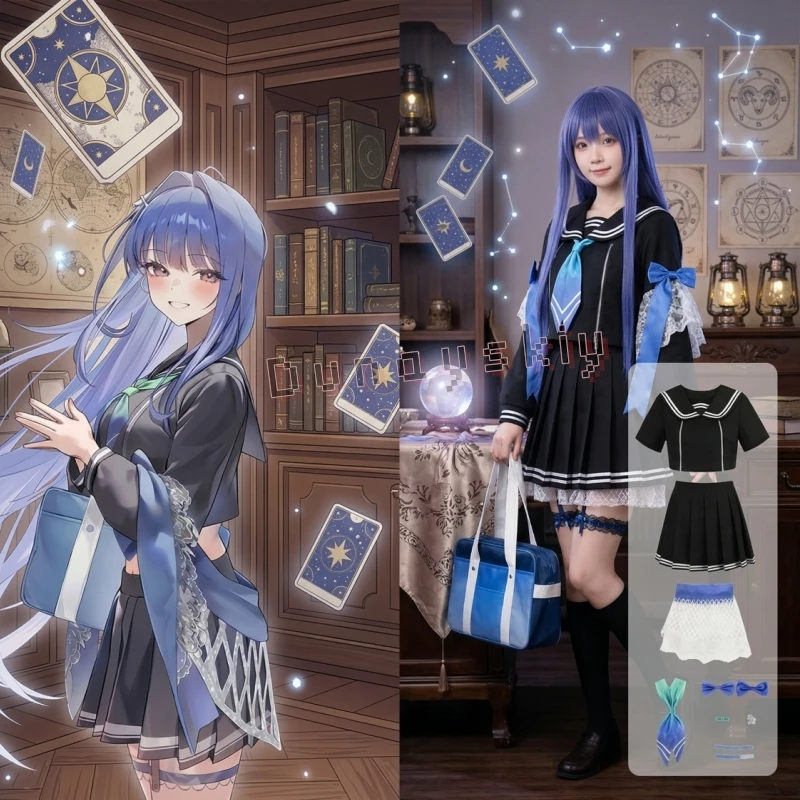 

Arcana: Fortune Mate New Event Cropped Sailor Uniform With White Stripes Dress Wigs Game GODDESSS Anime VICTORYSS Cosplay Kawaii