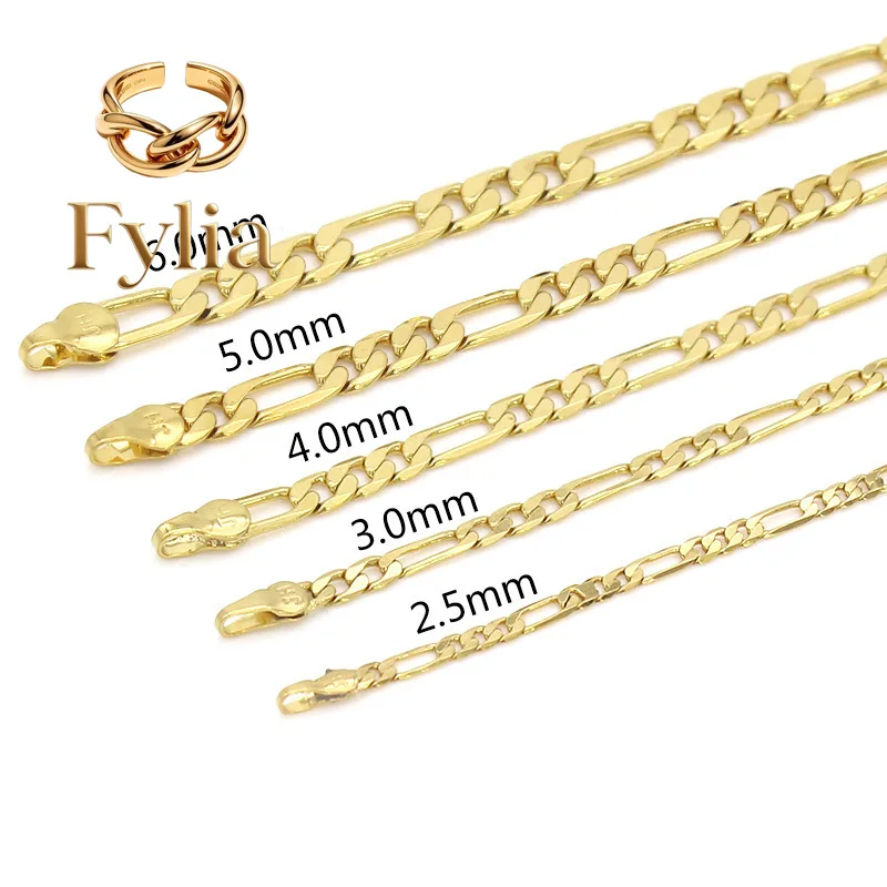 

Fylia Jewelry Luxury 24K 9999 Pure Gold real gold Figaro chain necklace three than one daughter chain 60CM necklace