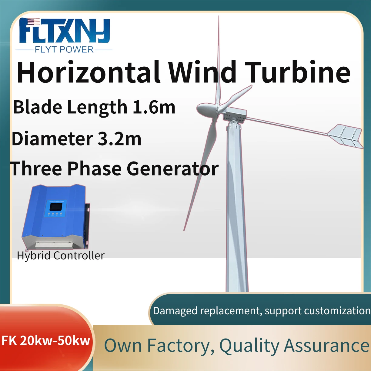 High Efficiency 50KW 20KW 48V 96V 120V 220V 3Phase Alternator Electrical Horizontal Wind Turbine Generator Complete Set For Home