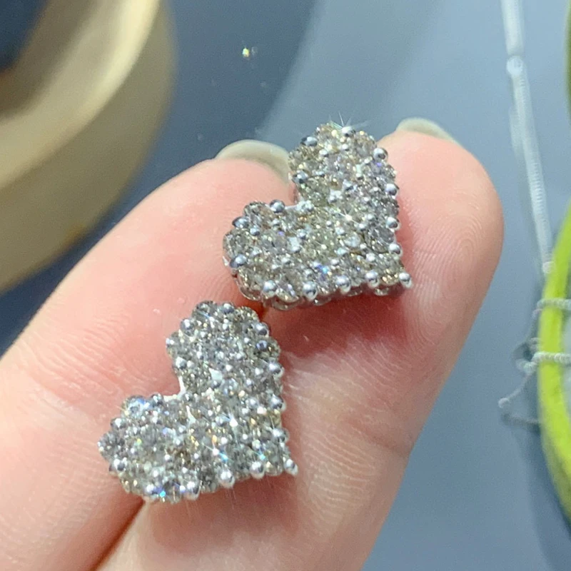 Aazuo-pendientes de oro blanco de 18K con forma de corazón para mujer, joyería de lujo con diamantes reales, regalo Original para fiesta de compromiso y cena, Au750