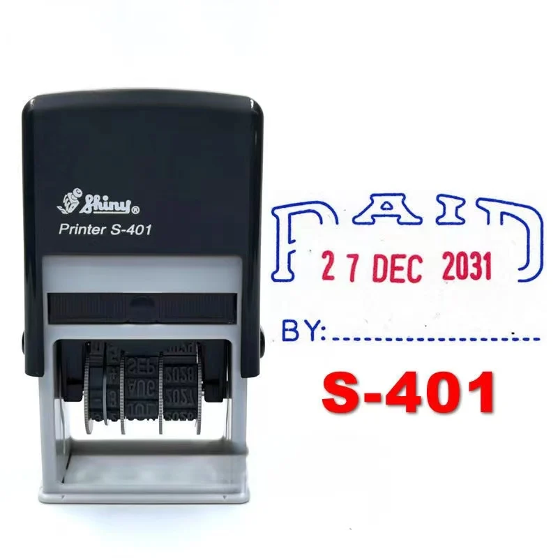 Original shiny new ink seal, Hopper FAXED , PAID, RECEIVED, APPROVD, adjustable date stamp in English