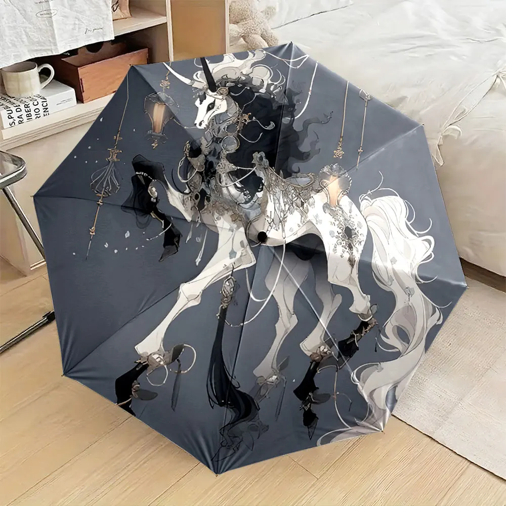 1PC Elegant Unicorn Art Printed Umbrella Design Print 8 Iron Ribs Folding Umbrella Auto-Open Fashion Sunshade