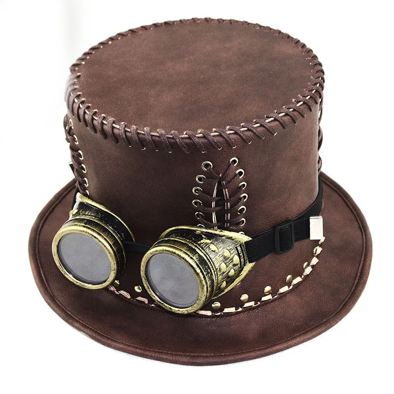 New Steampunk Retro Hat Magic Cosplay Flat Formal Funny Party Hat Halloween Accessories Cosplay Props Adult Made Of Leather Caps
