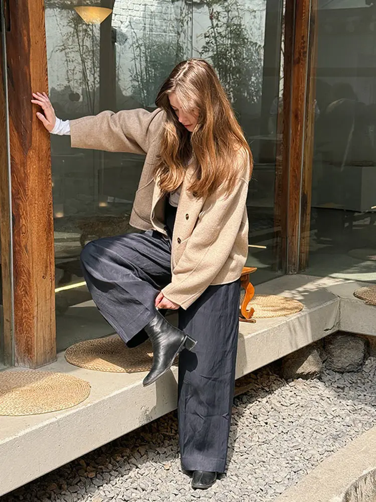 

Foridol O Neck Single Breasted Apricot Women Winter Autumn New Coat Office Lady Short Thick Jacket Vintage Outerwear Loose