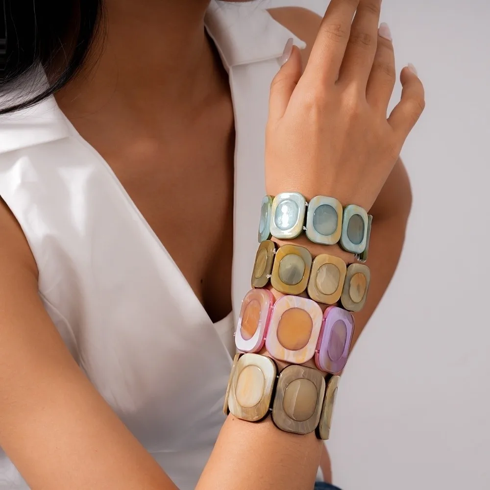 

Resin Elastic Rope Bracelet Geometric Square Splicing Wristband Exaggerated European and American Rendering Bracelets