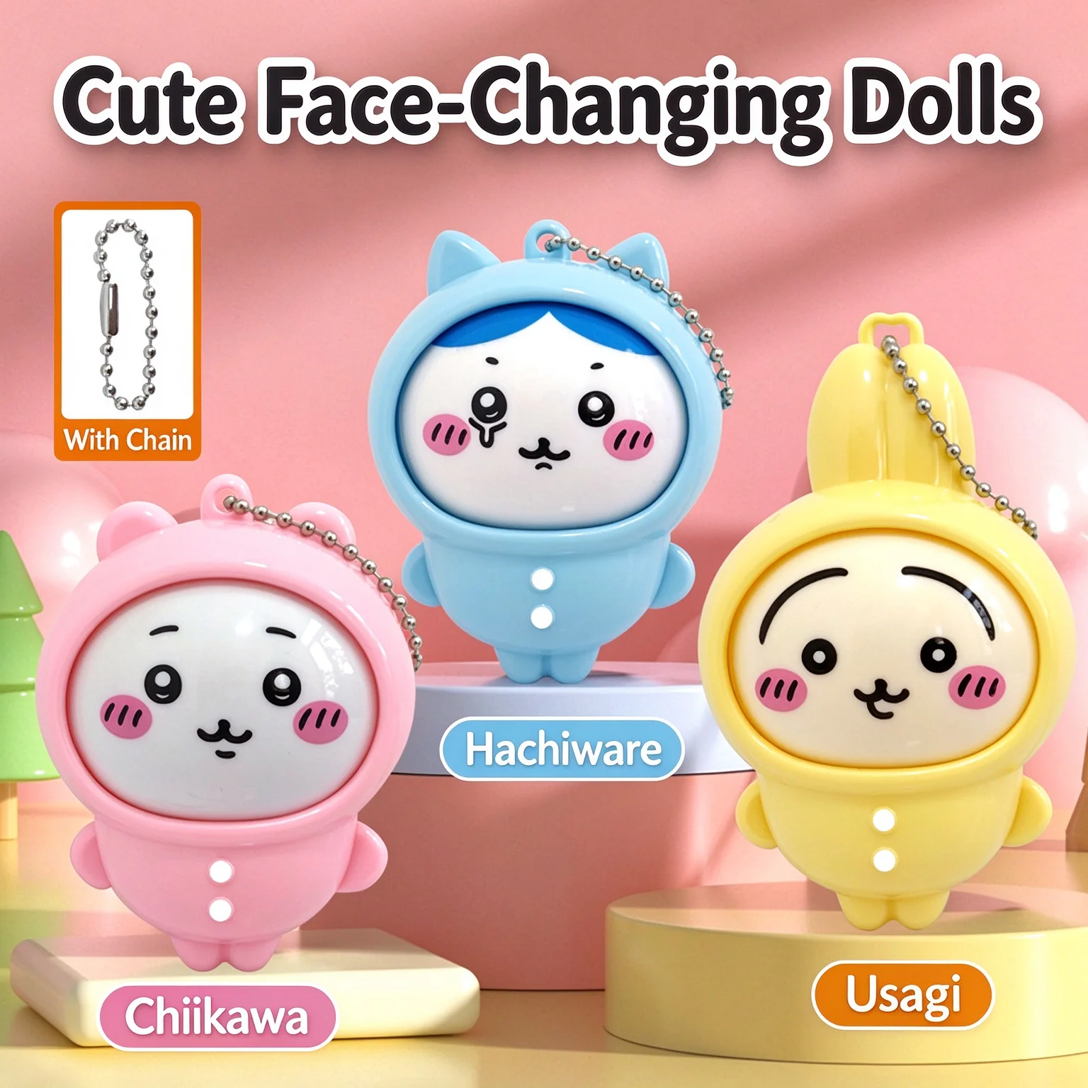 치이카와 3Pcs Chiikawa Cute Face Changing Keychain Charms, Hachiware Stress Relief Bag Pendants, Creative Couple Toy Gifts 38 sold