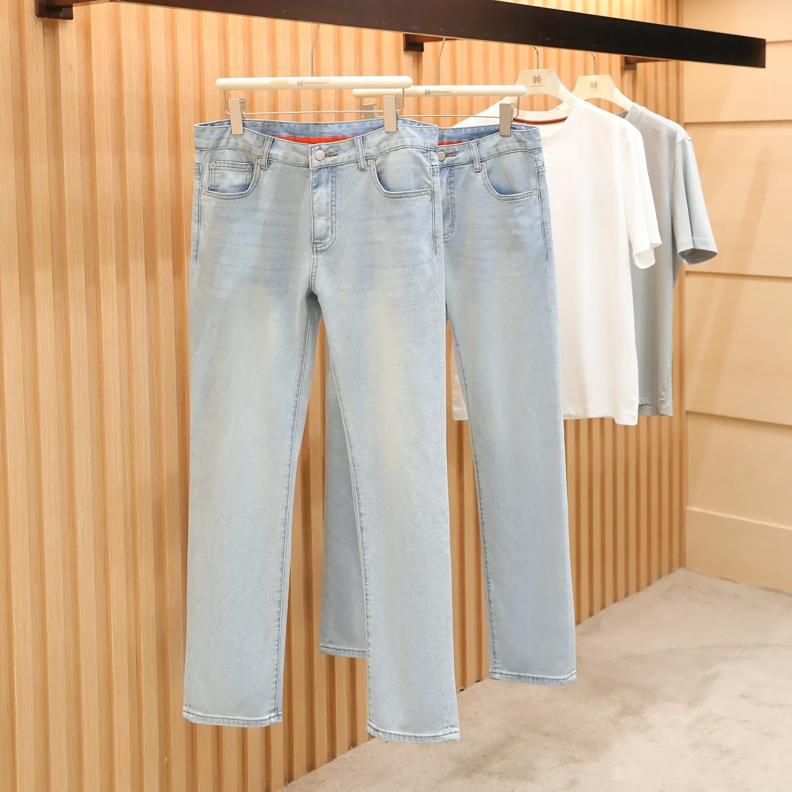 

2026 spring and summer new Lyocell linen blend straight slim-fit light blue jeans