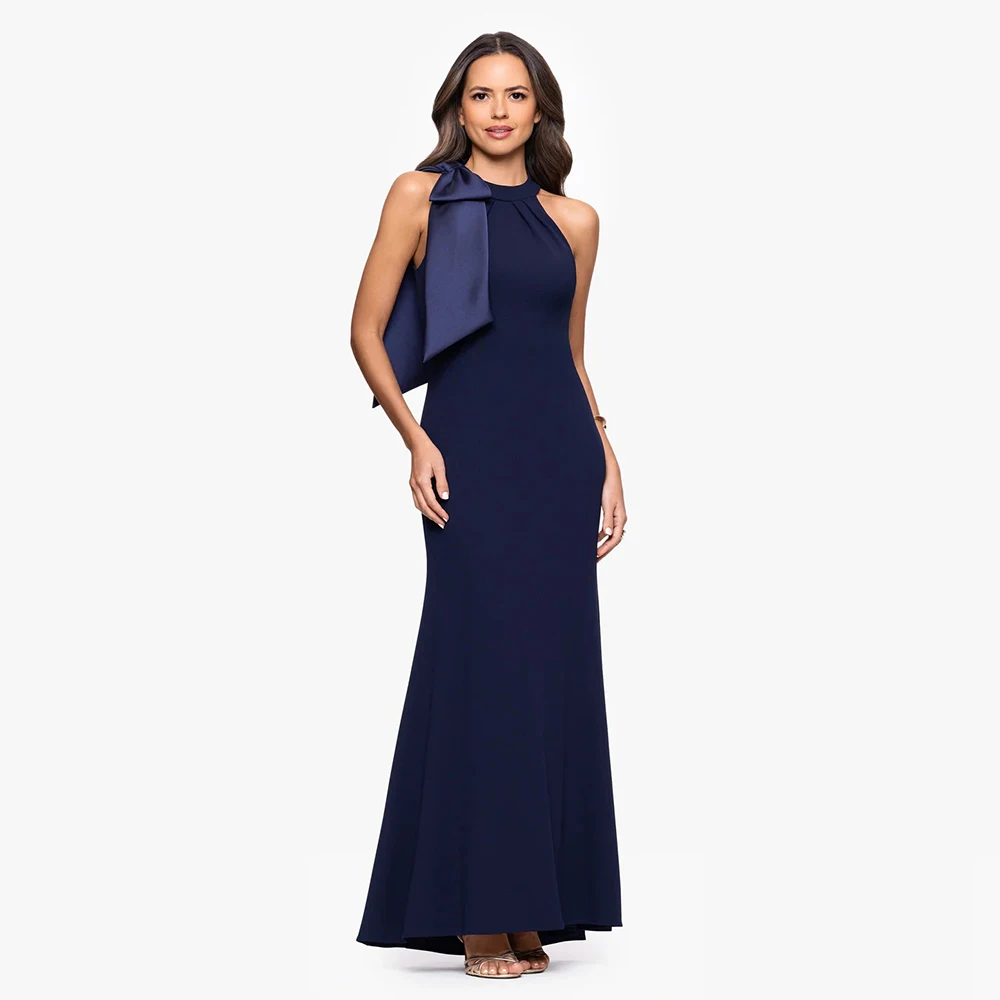 Dream Classic Elegant Evening Dress Jersey for Floor-Length Halter Sleeveless Prom Dress Bow Vestidos De Fiesta Customized