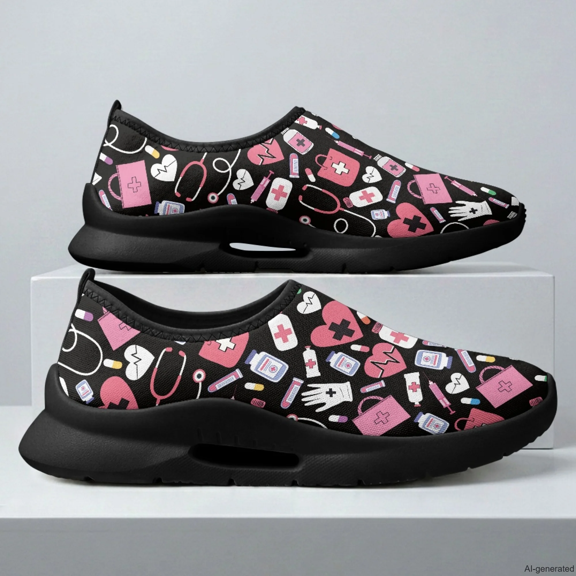 XIXIRIMIDO Nurse Shoes Black Casual Shoes Slip On Walking Shoes Men's Sneakers and Casual Shoes Medical Pattern Shoes Woman