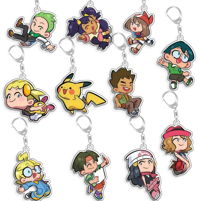 Llavero de acrílico con diseño de personajes de Pokémon: Qikchu, Cilan, Iris, May, Dawn, Serena, Brock, Bonnie, hecho a mano, estilo anime, lindo, para regalo