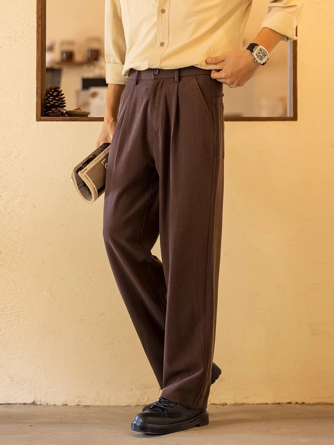 

Мужские повседневные брюки большого размера из шерсти, прямого кроя, для города, весна-осень, новые, комфортные, для отдыха, с защитой от морщин