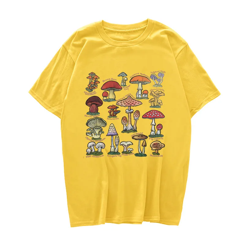 Fashion Mushroom Printed Cotton T-Shirts Men Women Streetwear Oversized Short Sleeve T Shirt Harajuku Unisex Tees Tops Clothing