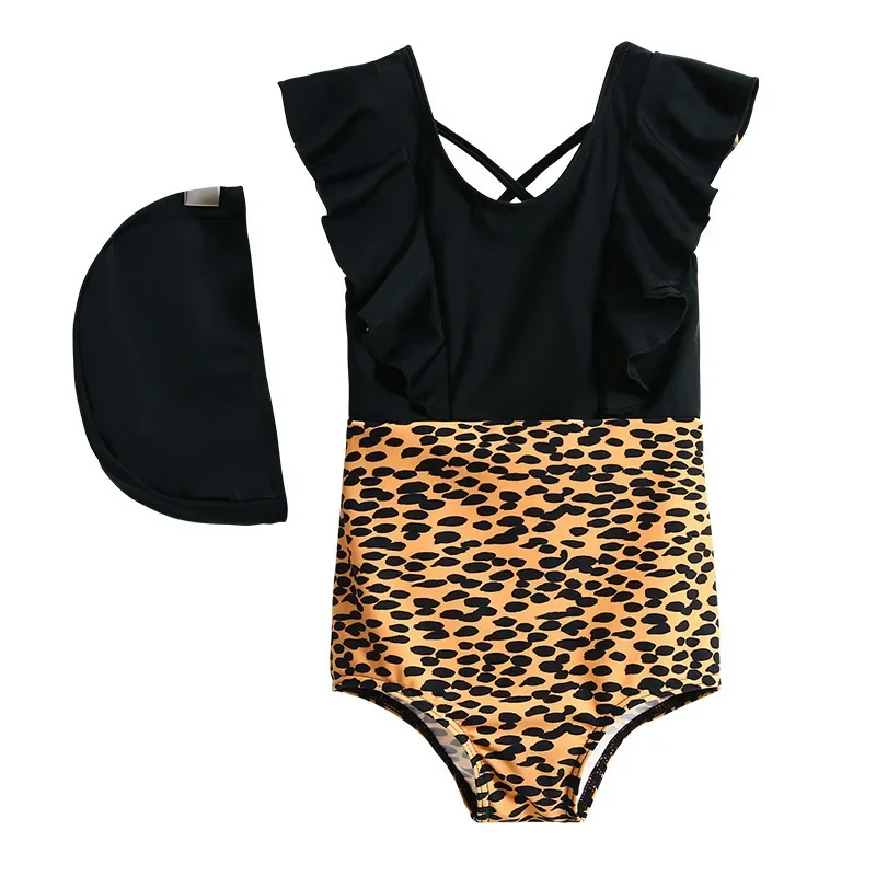 

SwimmyCubs Summer New One-piece Swimsuit for Girls Brown Leopard Print Baby Children's Hot Spring Beach Swimsuit