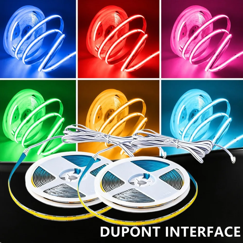 Dupont Interface COB LED Strip Light High Density Linear Lighting Flexible Tape Parallel Lamp Closet Shelves Decor DC12V24V