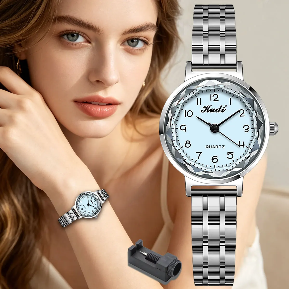 Ladies Casual Watch Compact Versatile Arabic Numerals Simple Stylish Stainless Steel Band Luxury Business Quartz Wristwatch