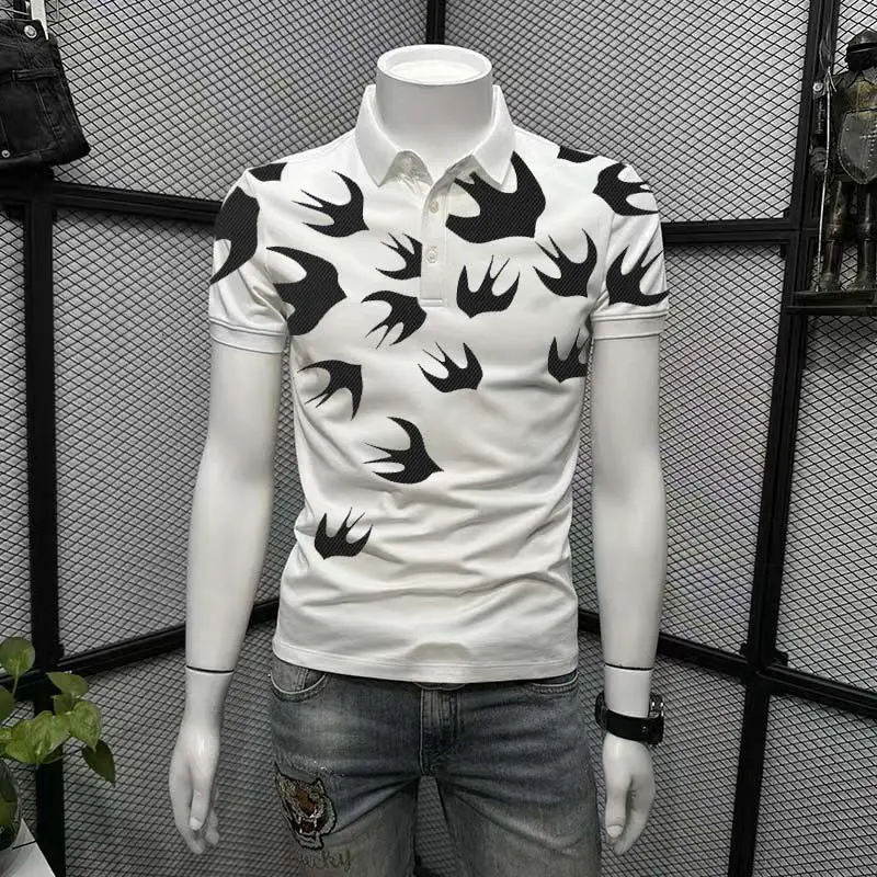 Man 100℅ Cotton Polo Shirts Skinny Black Print with Collar T Shirt for Men Cheap Brand Tops Summer Sleeves High Quality Luxury