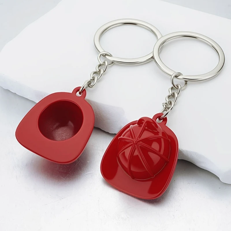 Realistic Miniature Fireman Hat Keychain Strong Metal Construction Keyring Fireman Cap Pendant Perfect For Daily Use
