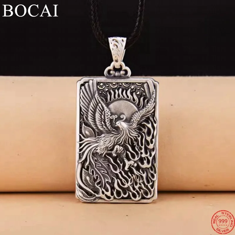 BOCAI S999 Sterling Silver Pendants for Women Men New Fashion Hollow Flying Phoenix Dragon Argentum Jewelry Free Shipiing