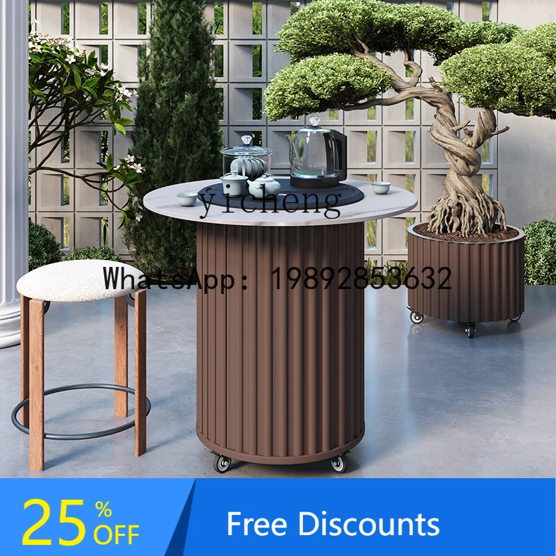 outdoor aluminum alloy waterproof and sunscreen multi-functional round mobile coffee table courtyard balcony