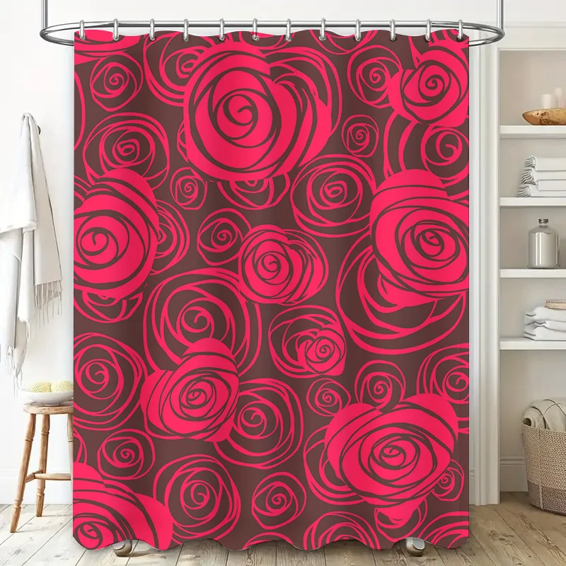 ستارة حمام فاخرة دش حمراء مطبوعة بالورود من البوليستر ديكور مقاوم للماء لزينة الحمام تحسينات المنزل الحديثة St