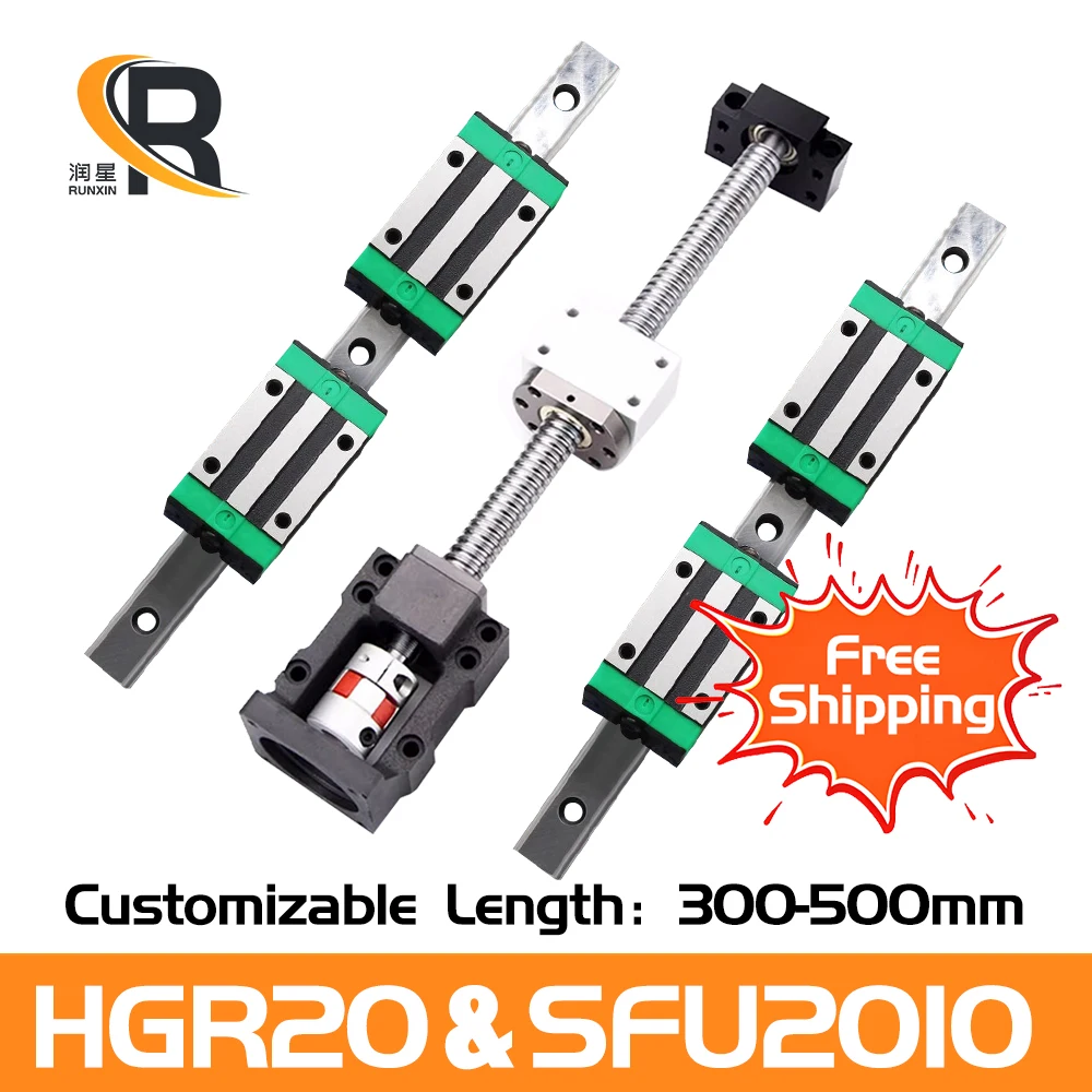 RXTNC Ball Screw Kit SFU2010+HGR20 linear guide Kit with 4pcs HGH20CA HGW20CC Slider Blocks L300-500mm+HM15-57 For CNC Part