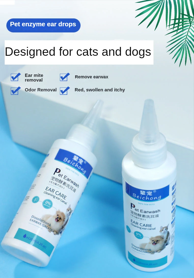 Anti-Inflammatory Ear Drops for Pet Cat, Ear Mite Removing, Wash, Cleaner Supplies, 120ml