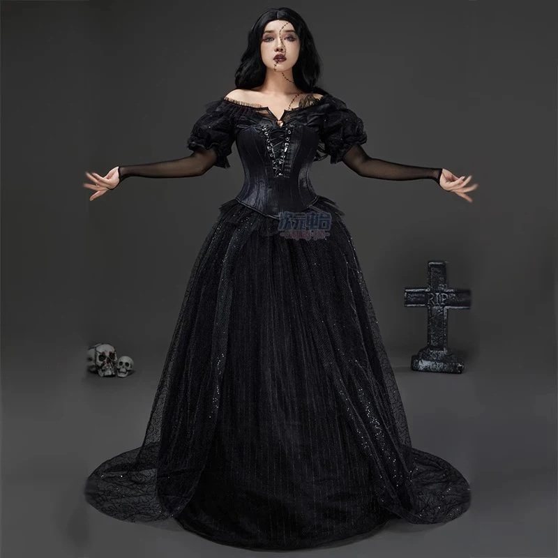 Coletero Cosplay Juicee 2 Lydia Deetz Delia disfraces mujeres Medieval Retro negro vestidos de princesa Halloween carnaval fiesta ropa