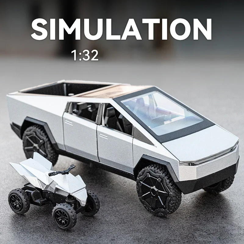 Cybertruck بيك اب مقطورة RV ألعاب مصنوعة من خليط معدني نموذج سيارة دييكاست على الطرق الوعرة مركبة هدية للبنين أطفال جمع شاحنة الحلي