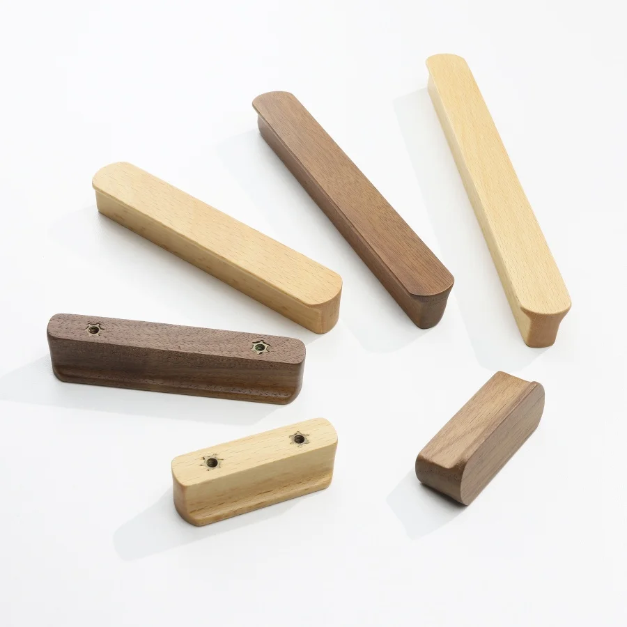 Walnut Wooden Furniture Handles Drawer Knobs Kitchen Cabinets Pulls Multi-size Available Home Hardware Accessories