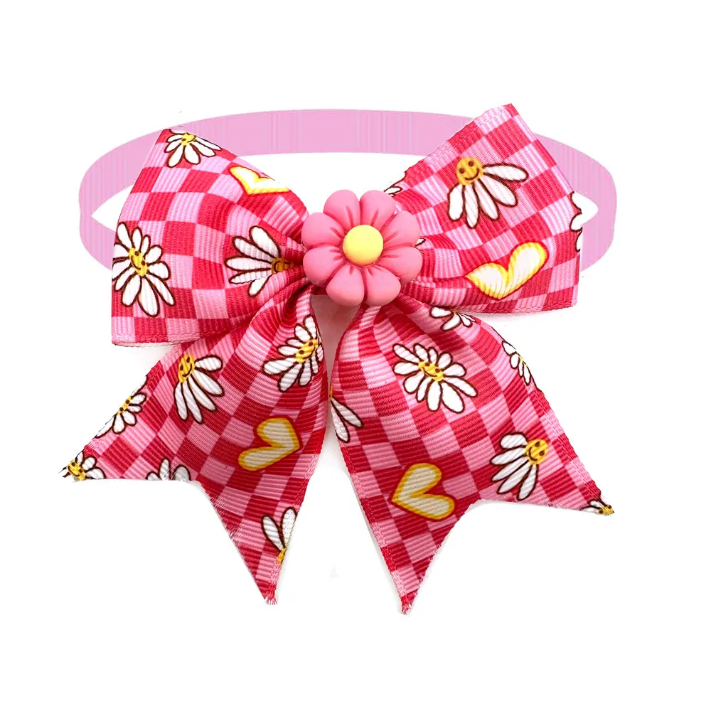 50pcs Flowers Styel Small Dog Bowties Bee Pattern Pet Products Neck Tie Collar Pet Grooming Supplies for Small Dog Accessories view 6
