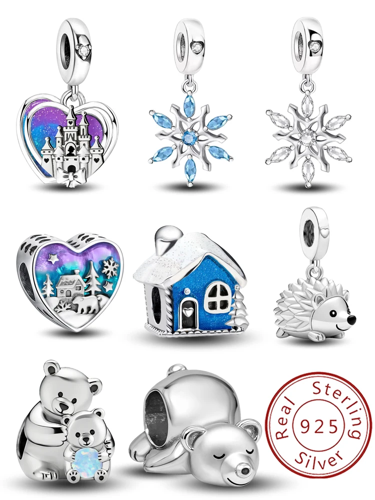 

925 Sterling Silver Polar Bear Snow House Snowflake Winter Series Charm Bead Fit DIY Bracelet Making Of High Quality Jewelry