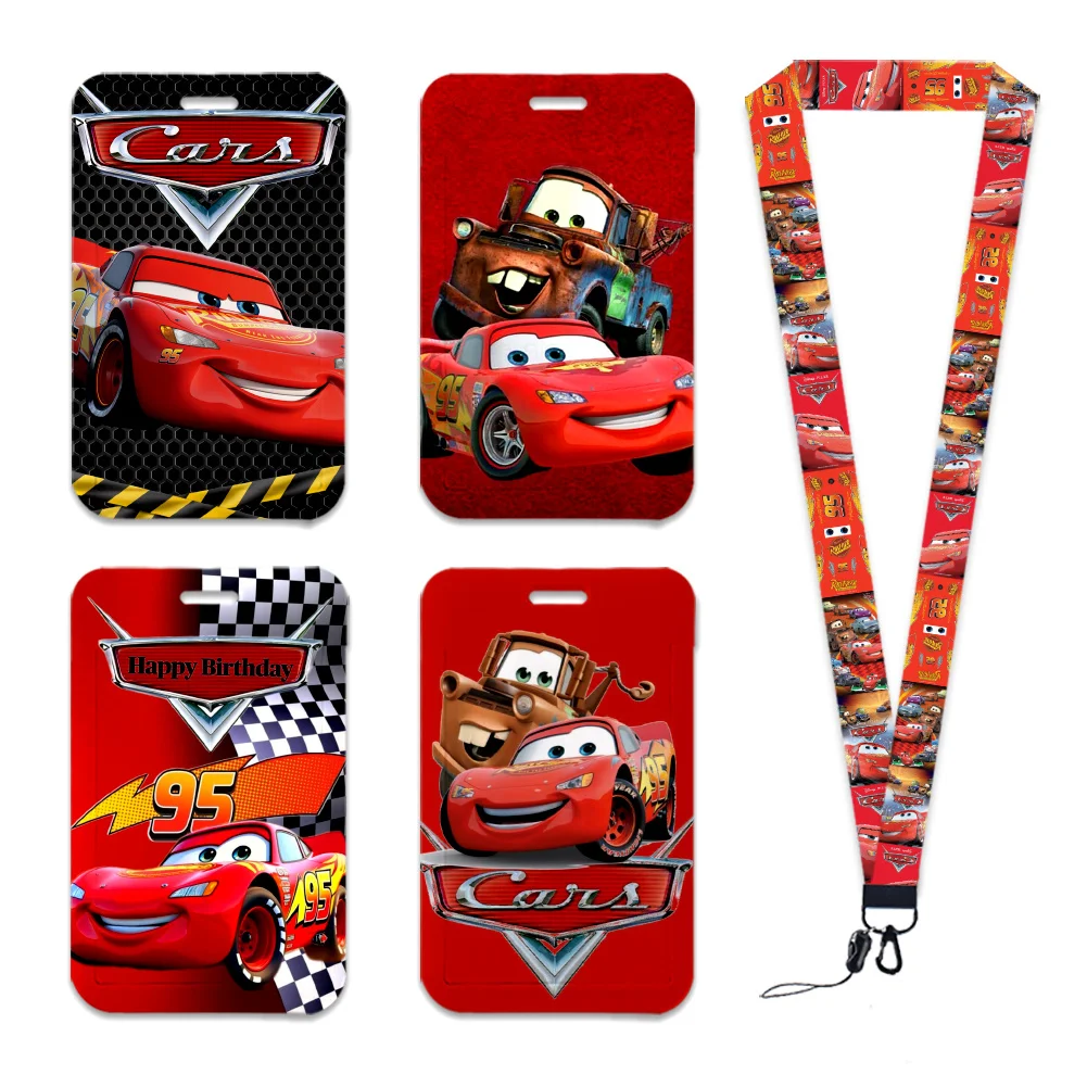 Disney Movie Cars Lightning McQueen New Arrvial Cute Cartoon Badge Holder ID Card Bus Card Holder Lanyard for Accessories Gifts