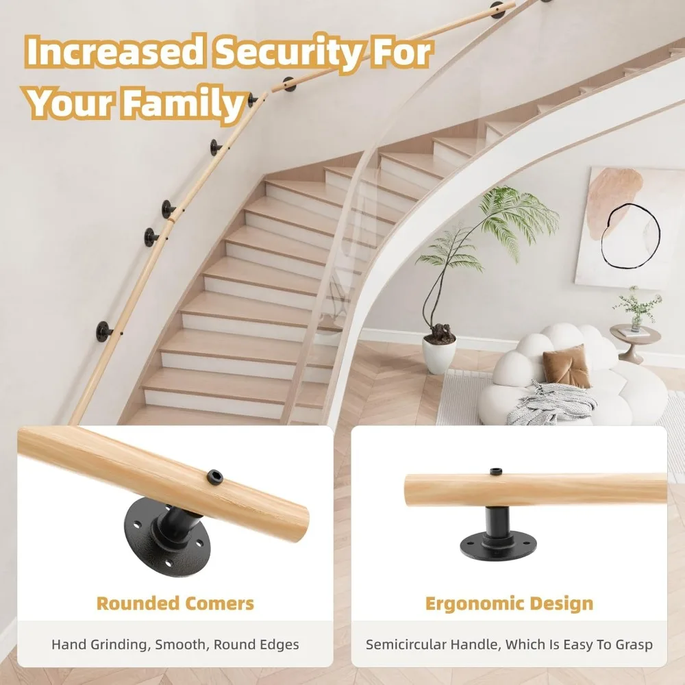 درابزين خشبي غير قابل للانزلاق مثبت على الحائط للاستخدام الداخلي والخارجي للدرج، بطول 4 أقدام، درابزين أمان للخطوات #3