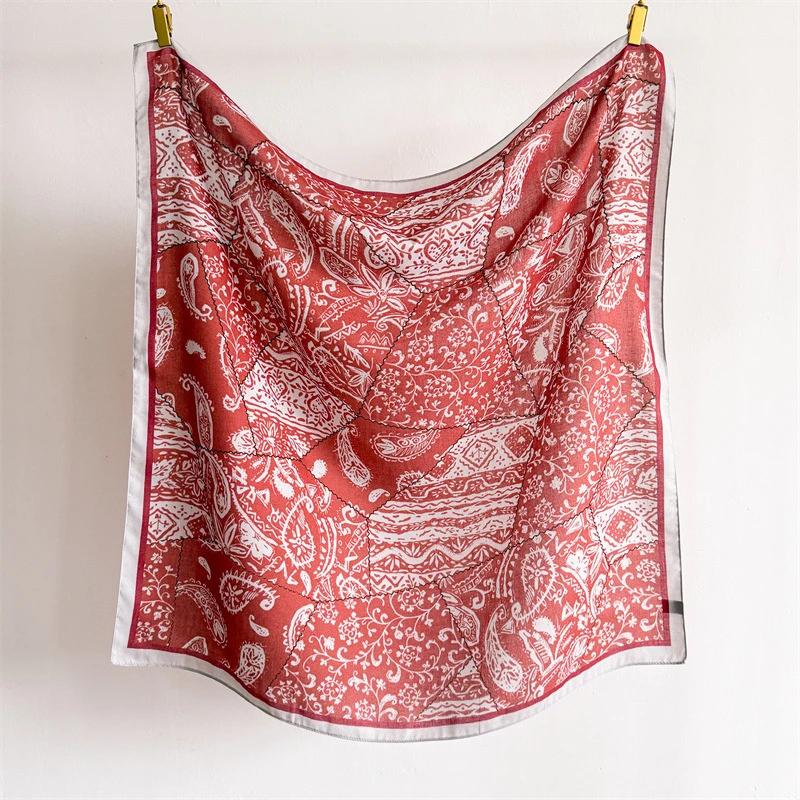 90*90cm Quadratischer Schal Baumwoll-Leinen-Optik Damen Kopftuch Schal Luxus Haarband Bedruckte Halstücher Muslimischer Hijab Bandana – Detail 4
