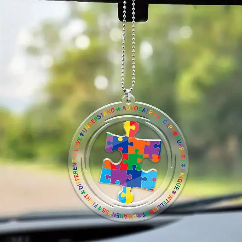 1pc Acrylic Autism Awareness Puzzle Charm Multi-functional 2D Keychain Car Interior Embellishment Decorative Bag Decoration
