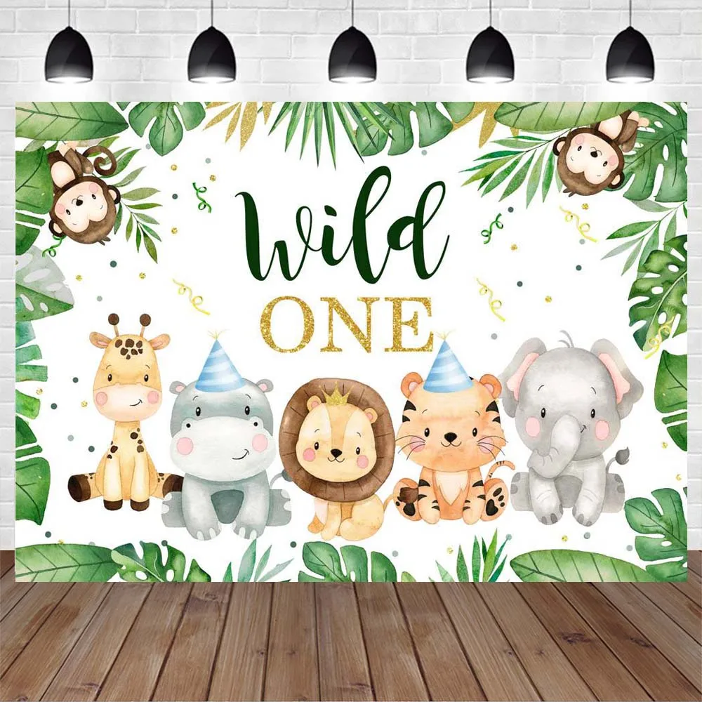 Mocsicka Jungle Wild One Baby Birthday Backdrop Boy Safari Birthday Party Decor Baby Shower Photo Background Custom Banner Props